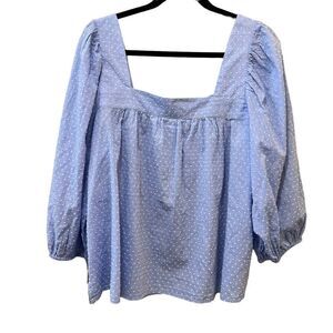 Caslon Polka Dot Balloon Sleeve Top Women Large Light Blue Peasant Prairie‎ NWT